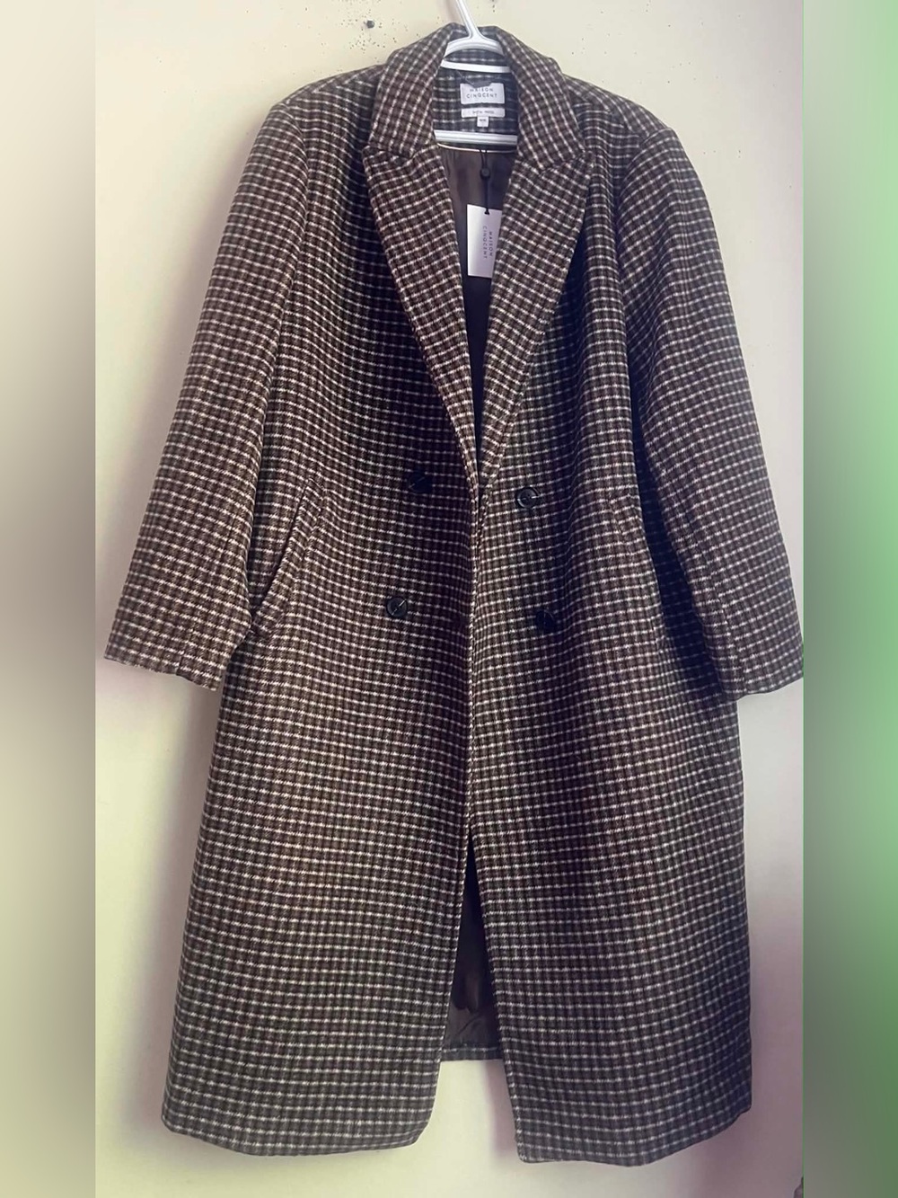 Wool-Blend Houndstooth Double-Breasted Pea Coat - Brown/Gray